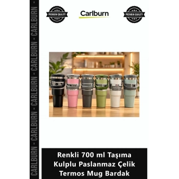 Özel Üretim Isı Yalıtımlı Sızdırmaz Renkli 700 ml Taşıma Kulplu Paslanmaz Çelik Termos Mug Bardak