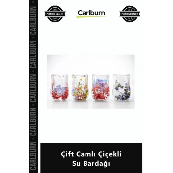 Özel Üretim Borosilikat Isı Yalıtımlı Modern Tasarım Zarif Cidarlı Çift Camlı Çiçekli Su Bardağı