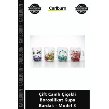 Özel Üretim Isıya Dayanıklı Termal Şık Hediyelik Çift Camlı Çiçekli Borosilikat Kupa Bardak Model 3