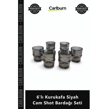 Özel Üretim Füme Tasarım Kabartmalı Lüks Modern Hediye 6lı Kurukafa Siyah Cam Shot Bardağı Seti