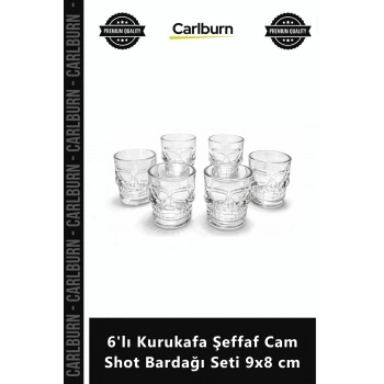 Özel Üretim Dekoratif Modern Marjinal Tasarım 6lı Kurukafa Şeffaf Cam Shot Bardağı Seti 9x8 cm