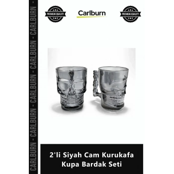 Özel Üretim Hediyelik 3D Füme Büyük Hacimli Estetik Sunum 2li Siyah Cam Kurukafa Kupa Bardak Seti