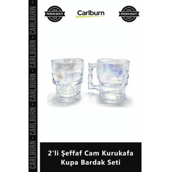 Özel Üretim Hediyelik 3D Modern Estetik Marjinal Tasarım 2li Şeffaf Cam Kurukafa Kupa Bardak Seti