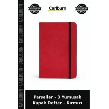Özel Üretim Kaliteli Şık Çizgili Tasarım Ofis Not Parseller 3 Yumuşak Kapak Defter Kırmızı