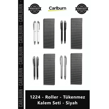 Özel Üretim Logo Baskılı Hediyelik Şık Metal Tasarım 1224 Roller Tükenmez Kalem Seti Siyah