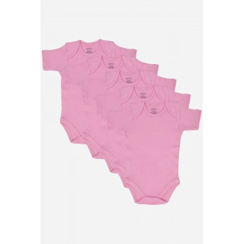 Premium Kalite Kaliteli Esnek Sağlıklı %100 Organik Pamuklu Pembe Kısa Kollu Bebek Body 5li Paket