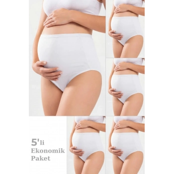#Lohusa Rahat Konforlu 5li Paket Beyaz Kadın Pamuklu Likralı Yüksek Bel Hamile Lohusa Külot