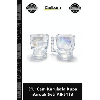 #KupaSeti Şık Tasarım Hediyelik Borosilikat Dayanıklı 2Li Cam Kurukafa Kupa Bardak Seti