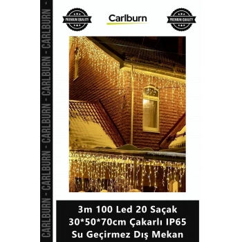 Özel Üretim Dekoratif Süsleme 3m 100 Led 20 Saçak 305070cm Çakarlı IP65 Su Geçirmez Dış Mekan