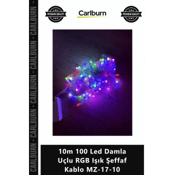 Özel Üretim Dekoratif Animasyonlu Yılbaşı 10m 100 Led Damla Uçlu RGB Işık Şeffaf Kablo MZ1710