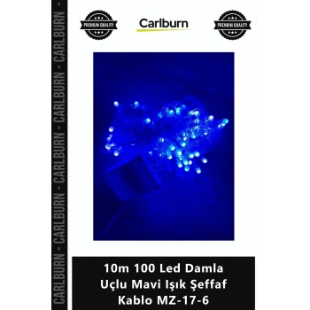 Özel Üretim Dekoratif Yılbaşı Aydınlatma 10m 100 Led Damla Uçlu Mavi Işık Şeffaf Kablo MZ176
