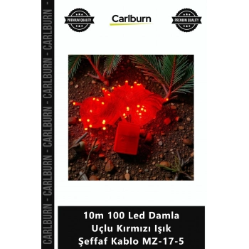Özel Üretim Dekorasyon Yılbaşı Aydınlatma 10m 100 Led Damla Uçlu Kırmızı Işık Şeffaf Kablo MZ175