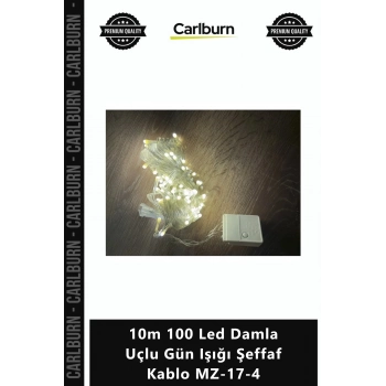 Özel Üretim Dekoratif Aydınlatma Süsleme Şerit 10m 100 Led Damla Uçlu Gün Işığı Şeffaf Kablo MZ174