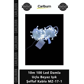 Özel Üretim Dekoratif Şık Estetik Aydınlatma 10m 100 Led Damla Uçlu Beyaz Işık Şeffaf Kablo MZ171