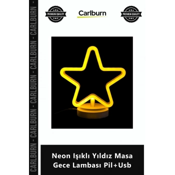 Özel Üretim Dekoratif LED Tasarım Estetik Modern 21x24 Neon Işıklı Yıldız Masa Gece Lambası Pil+Usb