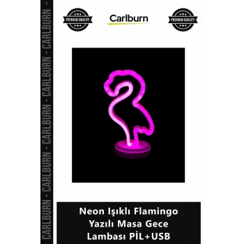 Özel Üretim Dekoratif Modern Estetik Neon Işıklı Flamingo Yazılı Masa Gece Lambası PİL+USB