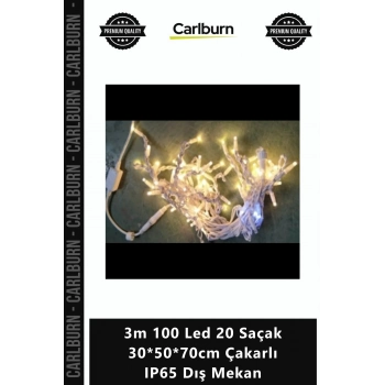 Özel Üretim Perde Işık Yılbaşı Süsleme Dekor 3m 100 Led 20 Saçak 305070cm Çakarlı IP65 Dış Mekan