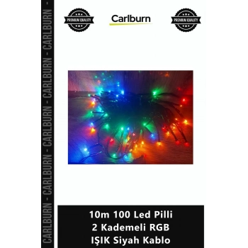 Özel Üretim Dekoratif Aydınlatma Animasyonlu Şık 10m 100 Led Pilli 2 Kademeli RGB IŞIK Siyah Kablo