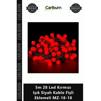 Özel Üretim Yılbaşı Dekorasyon Aydınlatma 5m 28 Led Kırmızı Işık Siyah Kablo Fişli Eklemeli MZ1818