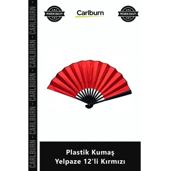 Özel Üretim Kaliteli Dayanıklı Toptan Hediyelik Kına Cemiyet Plastik Kumaş Yelpaze 12li Kırmızı