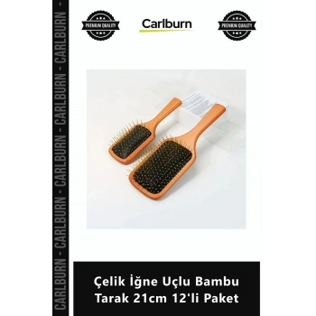 Özel Üretim Profesyonel Doğal Sağlıklı Masaj Etkili Çelik İğne Uçlu Bambu Tarak 21cm 12li Paket