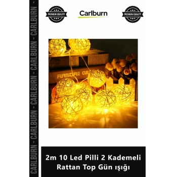 Özel Üretim Dekoratif Şık Estetik Ambiyans 4cm Lamba 2m 10 Led Pilli 2 Kademeli Rattan Top Gün ışığı
