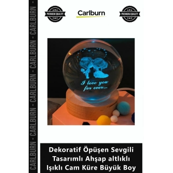 Özel Üretim Hediye Romantik Dekoratif Öpüşen Sevgili Tasarımlı Ahşap altlıklı Işıklı Cam Küre Büyük