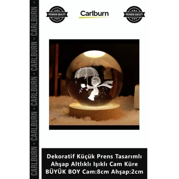 Özel Üretim Dekoratif Küçük Prens Tasarımlı Ahşap Altlıklı Işıklı Cam Küre BÜYÜK BOY Cam8cm Ahşap2cm