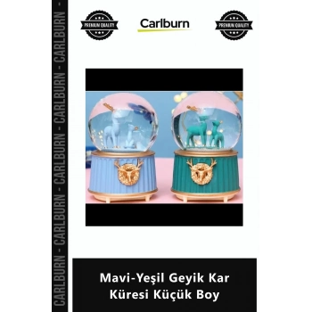 Özel Üretim Pilli Karlı Işıklı Dekoratif Hediyelik Estetik MaviYeşil Geyik Kar Küresi Küçük Boy