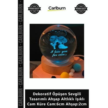 Özel Üretim Şık Dekoratif Öpüşen Sevgili Tasarımlı Ahşap Altlıklı Işıklı Cam Küre Cam6cm Ahşap2cm