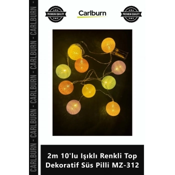 Özel Üretim Gün Işığı 2 Kademeli 6cm Led Lambalı 2m 10lu Işıklı Renkli Top Dekoratif Süs Pilli MZ31