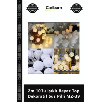 Özel Üretim Cotton Ball Led Işık Gece Lambası 2m 10lu Işıklı Beyaz Top Dekoratif Süs Pilli MZ39