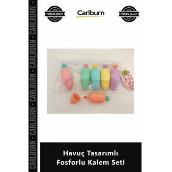 Özel Üretim Kalem Canlı Renkler Ofis Okul Kullanım Dikkat Çeken Havuç Tasarımlı 5 Adet Fosforlu Kale