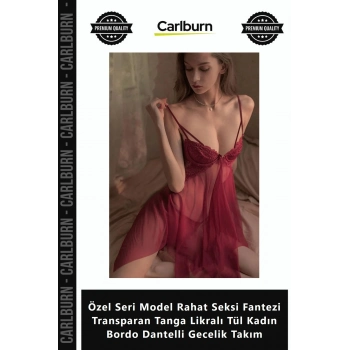 Özel Üretim Özel Seri Model Rahat Seksi Fantezi Transparan Tanga Likralı Tül Kadın Bordo Dantelli Ge
