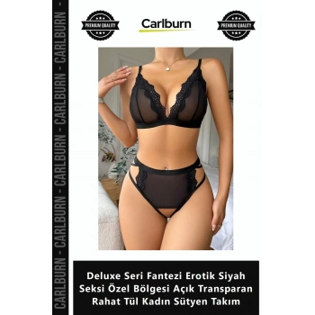 Özel Üretim Deluxe Seri Fantezi Erotik Siyah Seksi Özel Bölgesi Açık Transparan Rahat Tül Kadın Süty