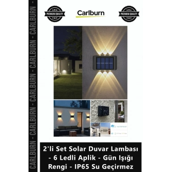 Özel Üretim 2li Set Solar Duvar Lambası 6 Ledli Aplik Gün Işığı Rengi IP65 Su Geçirmez