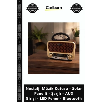 Özel Üretim Nostalji Müzik Kutusu Solar Panelli Şarjlı AUX Girişi LED Fener Bluetooth