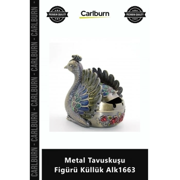 Özel Üretim Dekoratif Tasarım Antik Eskitme Pirinç Görünümlü Metal Tavuskuşu Figürü Küllük Alk1663