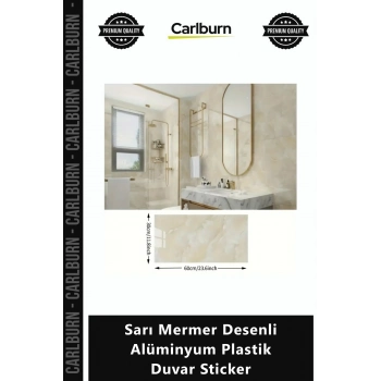 Özel Üretim Yapışkanlı Isıya Dayanıklı Mutfak Sarı Mermer Desenli Alüminyum Plastik Duvar Sticker