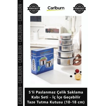 Özel Üretim 5li Paslanmaz Çelik Saklama Kabı Seti İç İçe Geçebilir Taze Tutma Kutusu 1018 cm