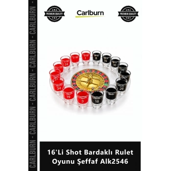 Özel Üretim Eğlence Hediye Seti Şık Parti Aksesuarı 16Li Shot Bardaklı Rulet Oyunu Şeffaf Alk2546