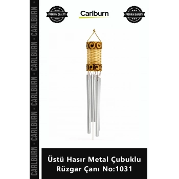 Özel Üretim Balkon Bahçe Dekoratif Estetik Şık Doğal Üstü Hasır Metal Çubuklu Rüzgar Çanı No1031