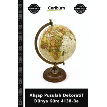 Özel Üretim Ofis Hediyesi Masa Üstü Vintage Şık Tasarım Ahşap Pusulalı Dekoratif Dünya Küre 4138Be