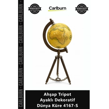Özel Üretim Şık Ofis Hediyesi Retro Tasarım Antik Ahşap Tripot Ayaklı Dekoratif Dünya Küre 4167S