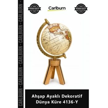 Özel Üretim Şık Retro Ofis Hediyelik Tasarım Masaüstü Lüks Ahşap Ayaklı Dekoratif Dünya Küre 4136Y