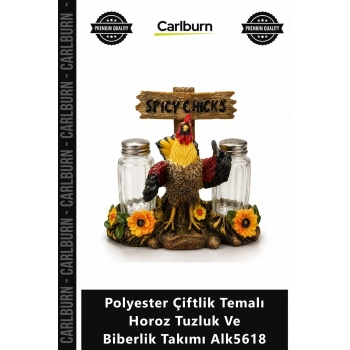 Özel Üretim Mutfak Dekoratif Şık Polyester Çiftlik Temalı Horoz Tuzluk Biberlik Takımı Alk5618
