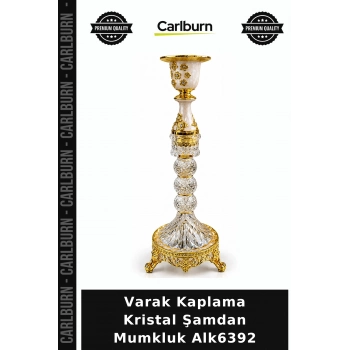 Özel Üretim Dekoratif Şık Salon Mumluk Hediyelik Varak Kaplama Kristal Şamdan Mumkluk Alk6392