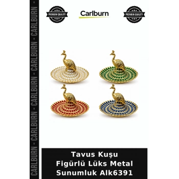 Özel Üretim Dekoratif Hediye Tavus Kuşu Figürlü Lüks Metal Sunumluk Alk6391