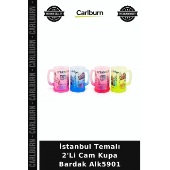 Özel Üretim Hediyelik Mutfak Şık Dekoratif İstanbul Temalı 2Li Cam Kupa Bardak Alk5901