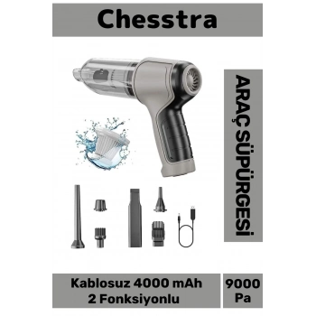 7 Başlıklı Şarjlı Kablosuz 2 Fonksiyonlu 4000 mAh Vakumlu El Süpürgesi Üflemeli Araç Oto Süpürgesi